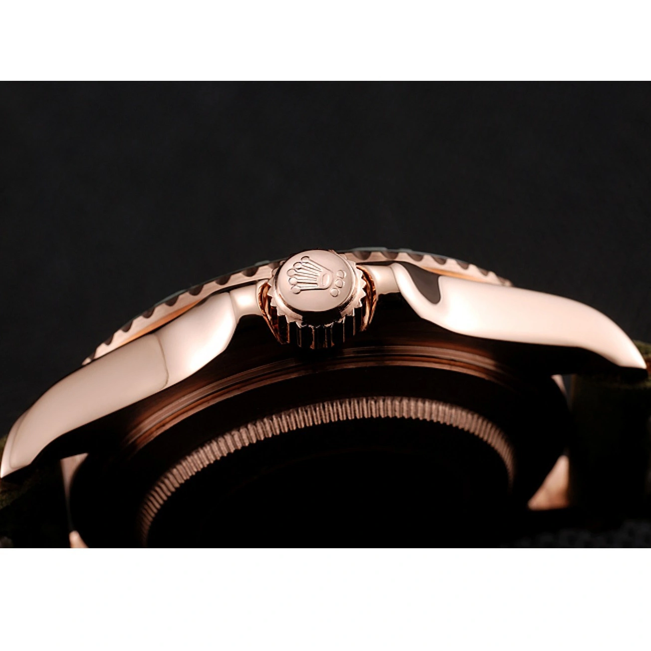 MiroTime 1013 Rolex Yacht Master Black Dial Green Bezel Rose Gold Case Green Leather Bracelet 1453862